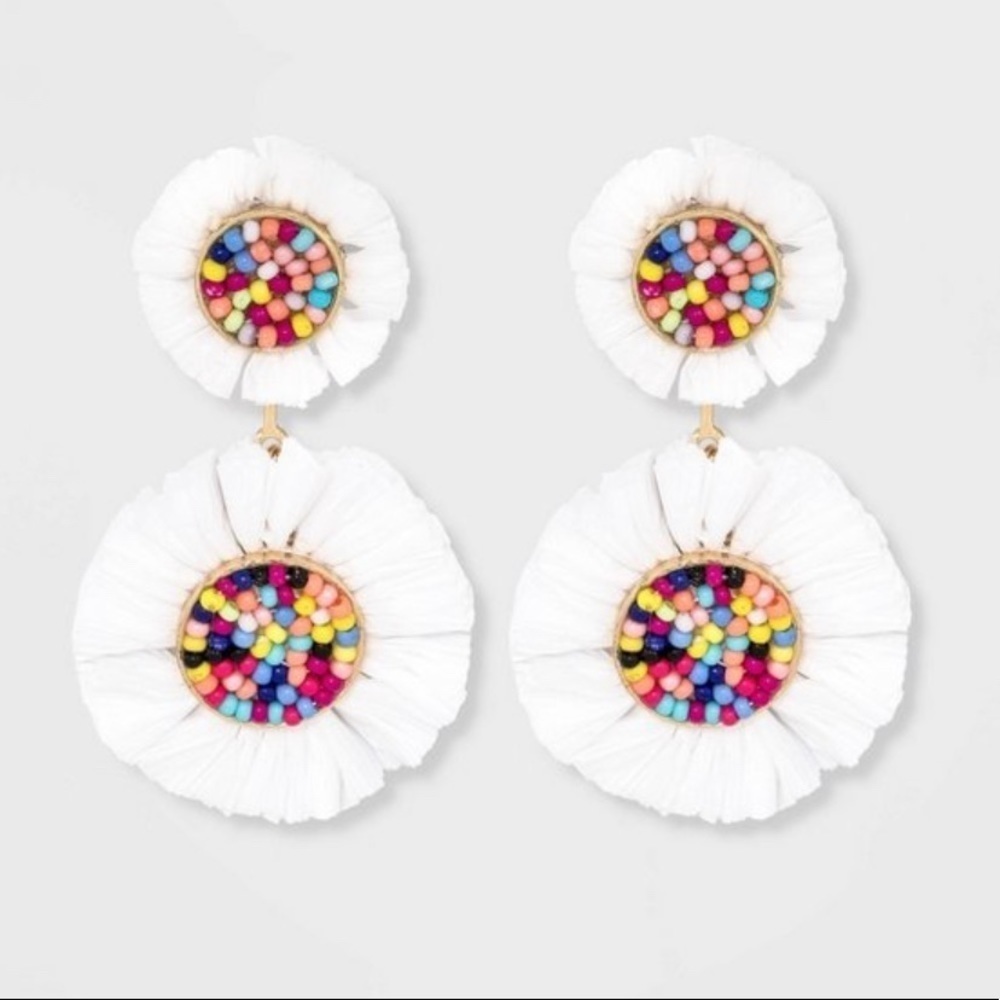 SUGARFIX by BaubleBar stacked fringed drop raffia earrings w/itty beads NWT NEW